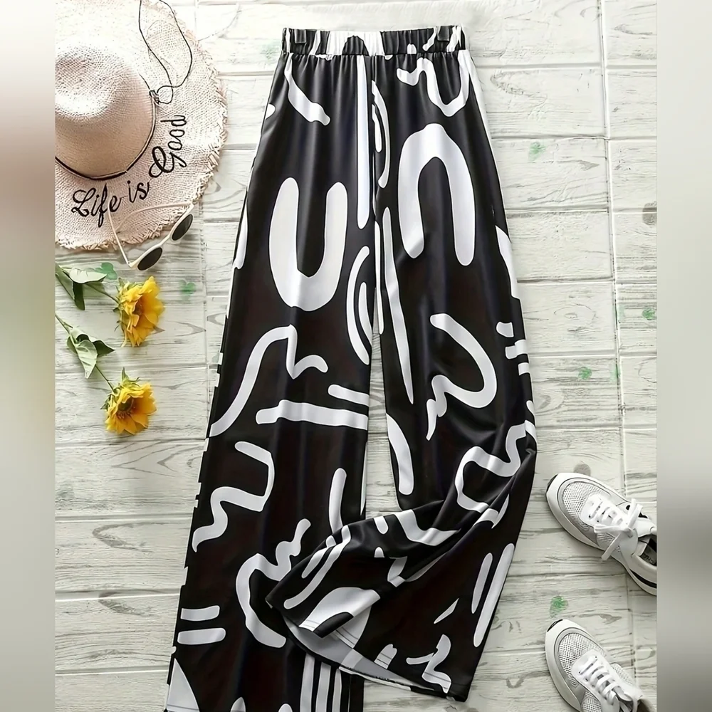 Geometric Print Loose Wide Leg Fashionable Pants For Women - Picture 3 of 3